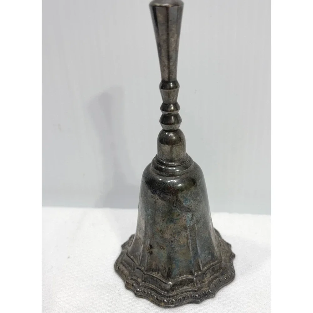 Vintage Avon Silverplate Hand Bell Scalloped Fluted Base Tarnished Patina 5.25